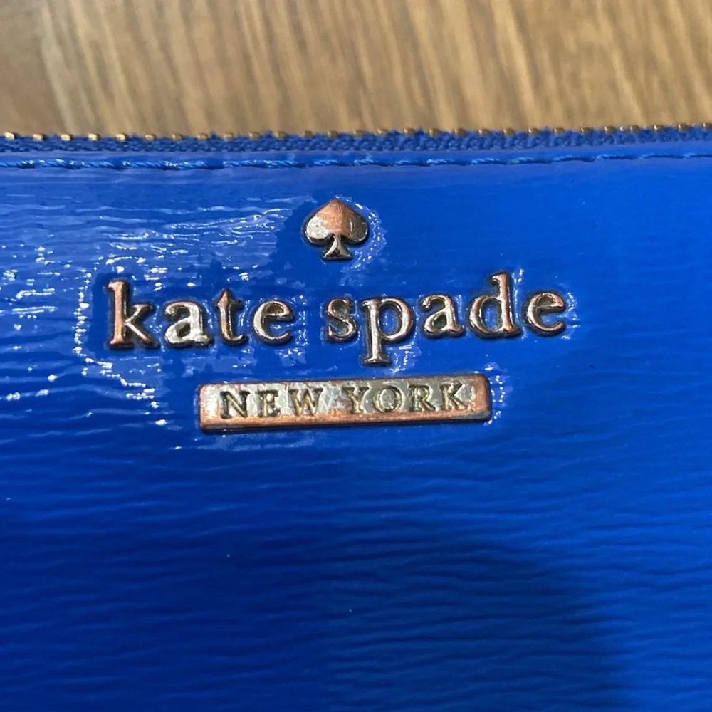 Kate Spade Women’s Royal Blue Gold Leather Textured Shinny Zipper Long Wallet